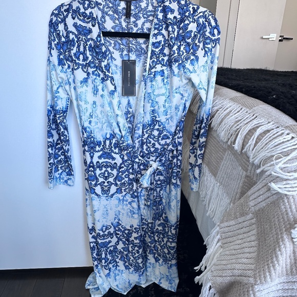 BCBG Floral Blue & White Wrap Dress - Picture 2 of 3
